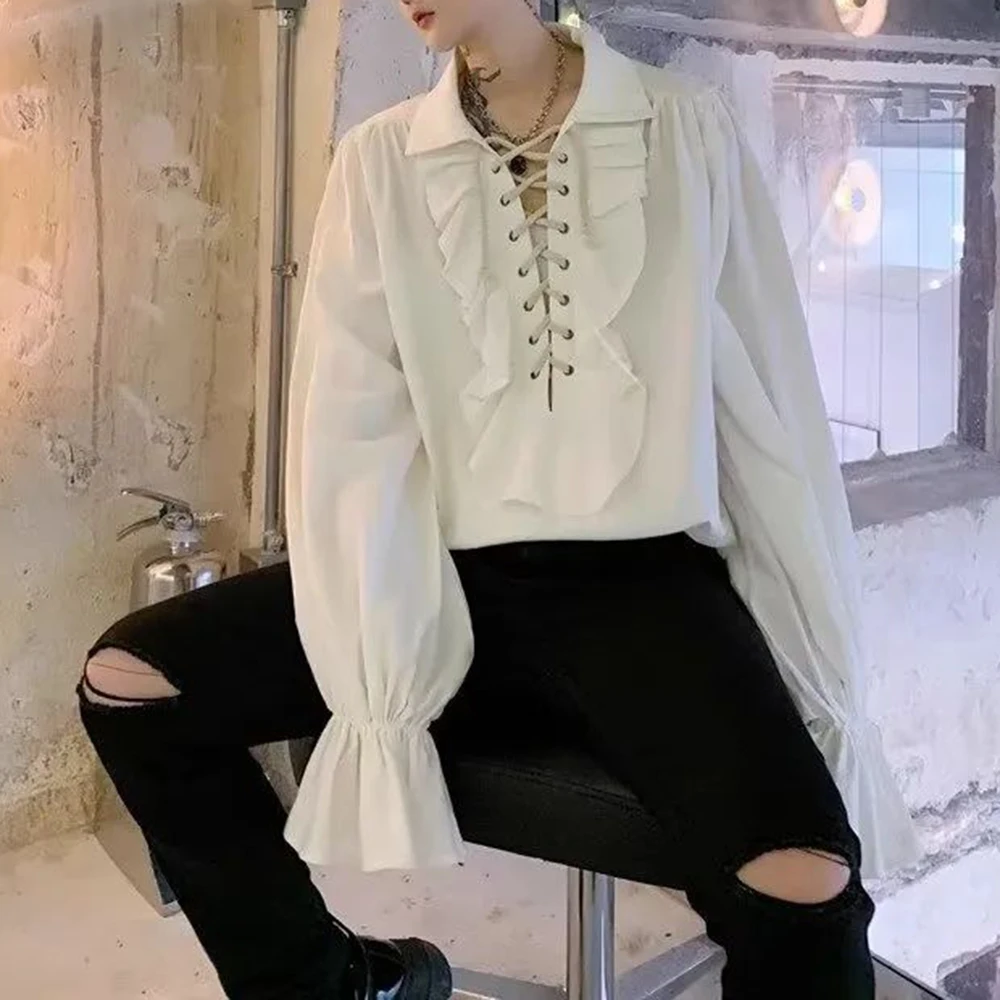 Mens Ruffled Long-Sleeved Shir - đánh giá và giá Winter Clothing Dress Up